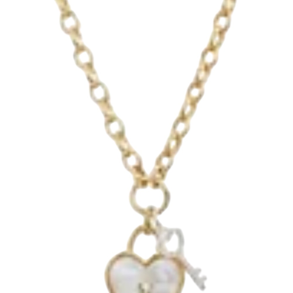 NWT Cubic Zirconia key & Genuine Mother Of pearl Inlay Stone Necklace Gold Tone. - Picture 5 of 7